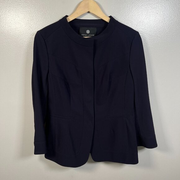 Rena Lange Blazer Jacket Size 10 Navy Blue Work Career Travel Business Office - Picture 1 of 10